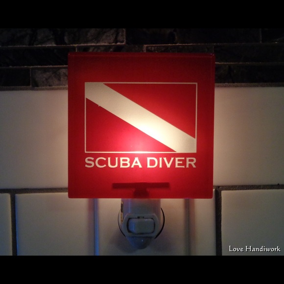 NEW SCUBA DIVER Dive Flag Etched Glass Tile Nightlight - Picture 2 of 4